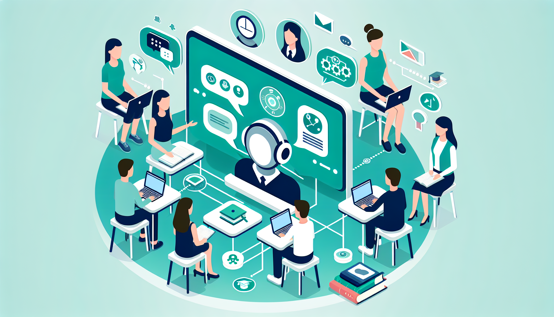 Students interacting with the Agoge AI teaching assistant on a university campus